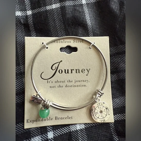 Stainless Steel Life's Moments Journey Charm Expandable Bracelet Jade Bead - Picture 1 of 3